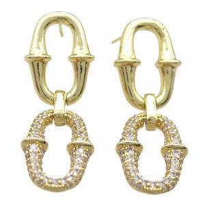 copper Stud Earring paved zircon, gold plated, approx 14-40mm [FN15893]