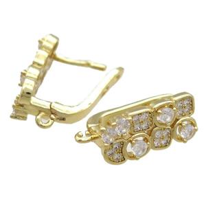 copper Latchback Earrings paved zircon, gold plated, approx 11-18mm [FN15895]