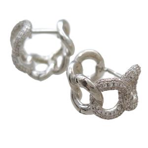 copper Latchback Earrings paved zircon, platinum plated, approx 12-20mm [FN15899]