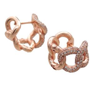 copper Latchback Earrings paved zircon, rose gold, approx 12-20mm [FN15900]
