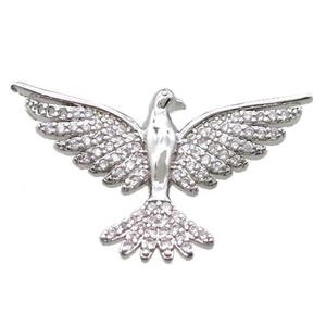 copper hawk pendant paved zircon, platinum plated, approx 20-28mm [FN15901]