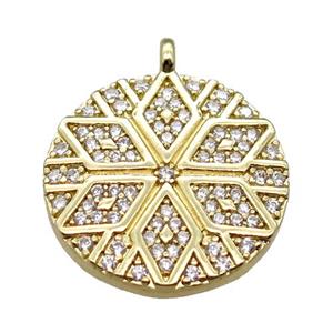 copper circle pendant paved zircon, gold plated, approx 20mm dia [FN15906]