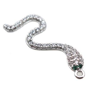 copper snake pendant paved zircon, platinum plated, approx 10-30mm [FN15907]