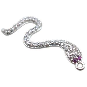 copper snake pendant paved zircon, platinum plated, approx 10-30mm [FN15908]