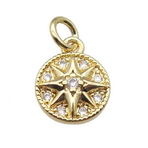 copper Compass pendant, gold plated, approx 9mm dia [FN15914]