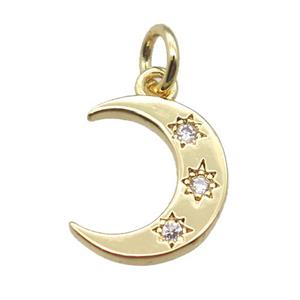 copper moon pendant paved zircon, gold plated, approx 10-12mm [FN15916]