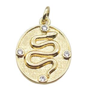 copper snake pendant paved zircon, gold plated, approx 13-15mm [FN15918]