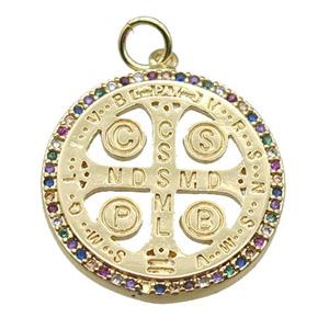 copper circle pendant paved zircon, gold plated, approx 22mm dia [FN15921]