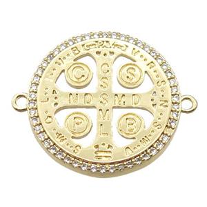 copper circle connector paved zircon, gold plated, approx 22mm dia [FN15922]