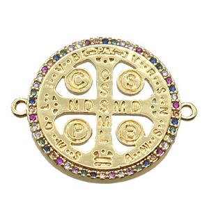 copper circle connector paved zircon, gold plated, approx 22mm dia [FN15923]