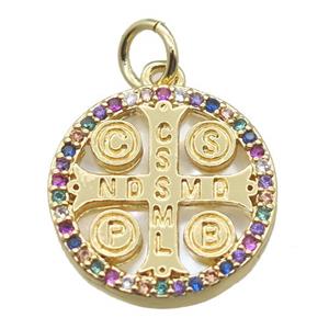copper circle pendant paved zircon, gold plated, shell backing, approx 15mm dia [FN15925]