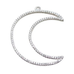 copper moon pendant paved zircon, platinum plated, approx 40-45mm [FN15935]