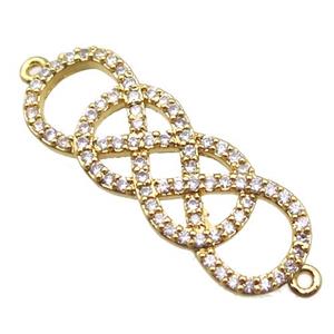 copper double infinity connector paved zircon, gold plated, approx 10-30mm [FN15937]