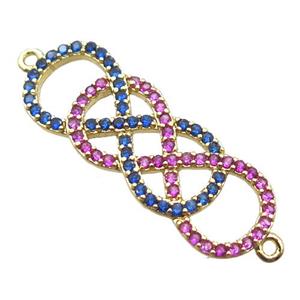 copper double infinity connector paved zircon, gold plated, approx 10-30mm [FN15939]