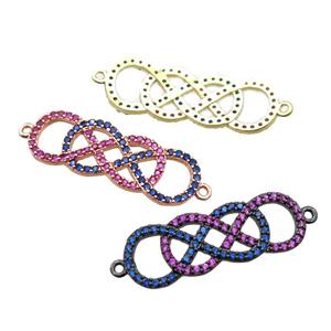 copper double infinity connector paved zircon, mixed, approx 10-30mm [FN15942]