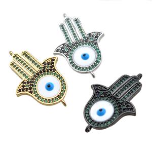 copper hamsahand connector paved zircon with evil eye, mixed, approx 18-26mm [FN15946]