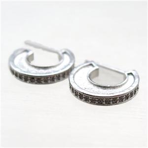 copper stud Earring paved zircon, platinum plated, approx 14mm [FN15953]