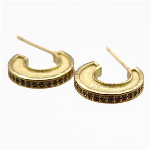 copper stud Earring paved zircon, gold plated, approx 14mm [FN15954]