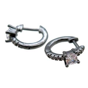 copper Latchback Earrings paved zircon, black plated, approx 16mm dia [FN15962]