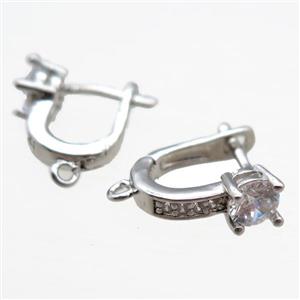 copper Latchback Earrings paved zircon, platinum plated, approx 12-15mm [FN15964]