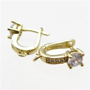 copper Latchback Earrings paved zircon, gold plated, approx 12-15mm [FN15965]