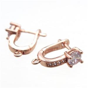 copper Latchback Earrings paved zircon, rose gold, approx 12-15mm [FN15966]