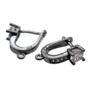 copper Latchback Earrings paved zircon, black plated, approx 12-15mm [FN15967]