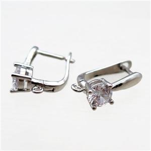 copper Latchback Earrings paved zircon, platinum plated, approx 15-20mm [FN15968]