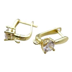 copper Latchback Earrings paved zircon, gold plated, approx 15-20mm [FN15969]