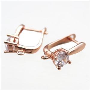 copper Latchback Earrings paved zircon, rose gold, approx 15-20mm [FN15970]