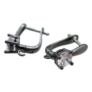 copper Latchback Earrings paved zircon, black plated, approx 15-20mm [FN15971]