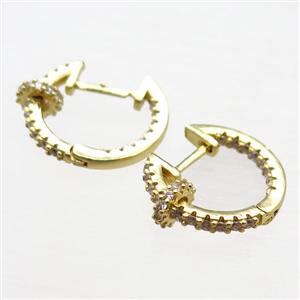 copper Latchback Earrings paved zircon, gold plated, approx 16mm dia [FN15972]