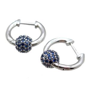 copper Latchback Earrings paved zircon, platinum plated, approx 16mm dia [FN15976]