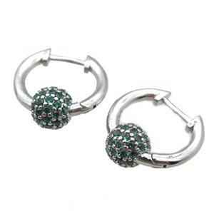 copper Latchback Earrings paved zircon, platinum plated, approx 16mm dia [FN15977]