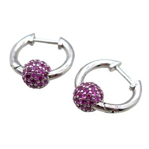 copper Latchback Earrings paved zircon, platinum plated, approx 16mm dia [FN15978]