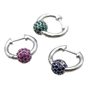 copper Latchback Earrings paved zircon, platinum plated, mixed, approx 16mm dia [FN15979]