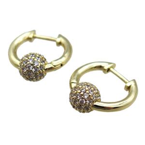 copper Latchback Earrings paved zircon, gold plated, approx 16mm dia [FN15980]