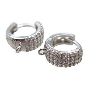 copper Hoop Earrings paved zircon, platinum plated, approx 13mm dia [FN15986]