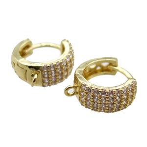 copper Hoop Earrings paved zircon, gold plated, approx 13mm dia [FN15987]