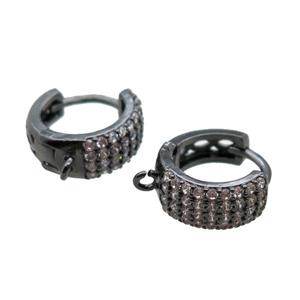 copper Hoop Earrings paved zircon, black plated, approx 13mm dia [FN15989]