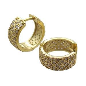 copper Hoop Earrings paved zircon, gold plated, approx 16mm dia [FN15991]