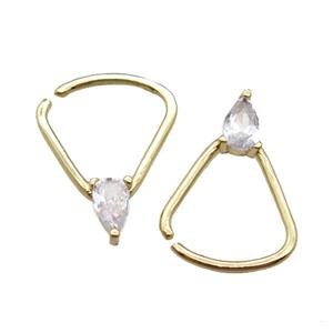 copper Hoop Earrings paved zircon, triangle, gold plated, approx 11-15mm [FN16004]