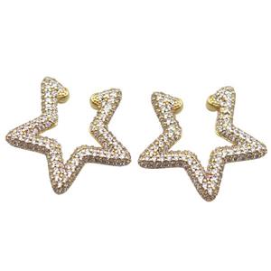 copper Clip Earrings pave zircon, star, gold plated, approx 25mm dia [FN16007]