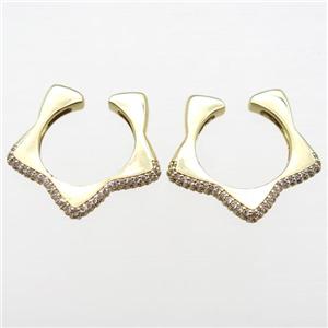 copper Clip Earrings pave zircon, star, gold plated, approx 28mm [FN16009]