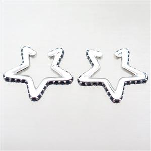 copper Clip Earrings pave zircon, star, platinum plated, approx 28mm [FN16010]