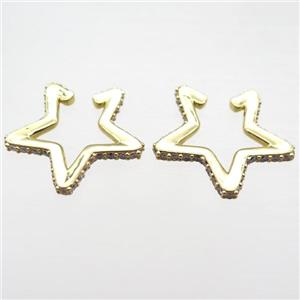 copper Clip Earrings pave zircon, star, gold plated, approx 28mm [FN16012]