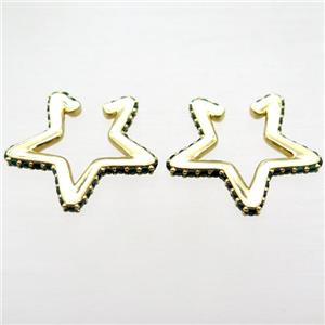 copper Clip Earrings pave zircon, star, gold plated, approx 28mm [FN16013]