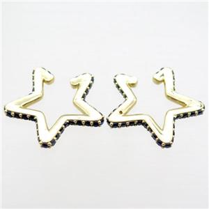 copper Clip Earrings pave zircon, star, gold plated, approx 28mm [FN16014]