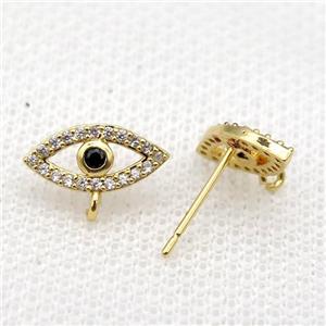 copper Studs Earrings paved zircon, eye, gold plated, approx 6-13mm [FN16022]