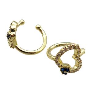 copper Clip Earrings paved zircon, gold plated, approx 11mm, 14mm dia [FN16042]